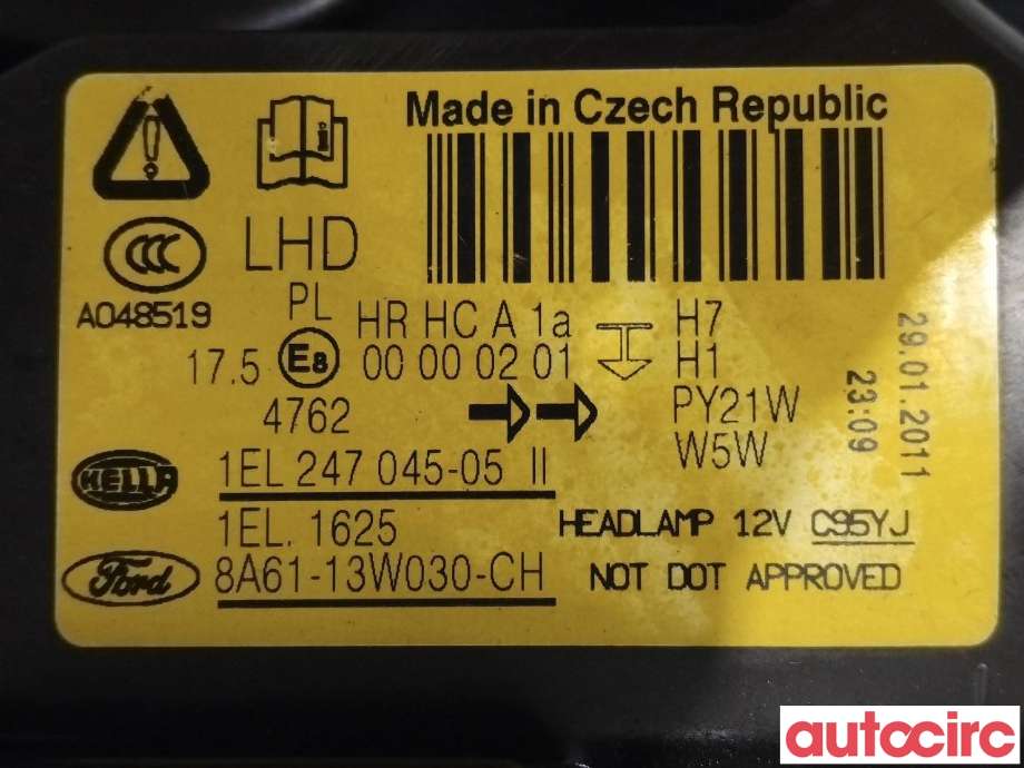 Frontlykt venstre halogen til Ford Fiesta 2008-2012 (Type VI, Fase 1)  (FORD|1740028|8A61-13W030-CH)