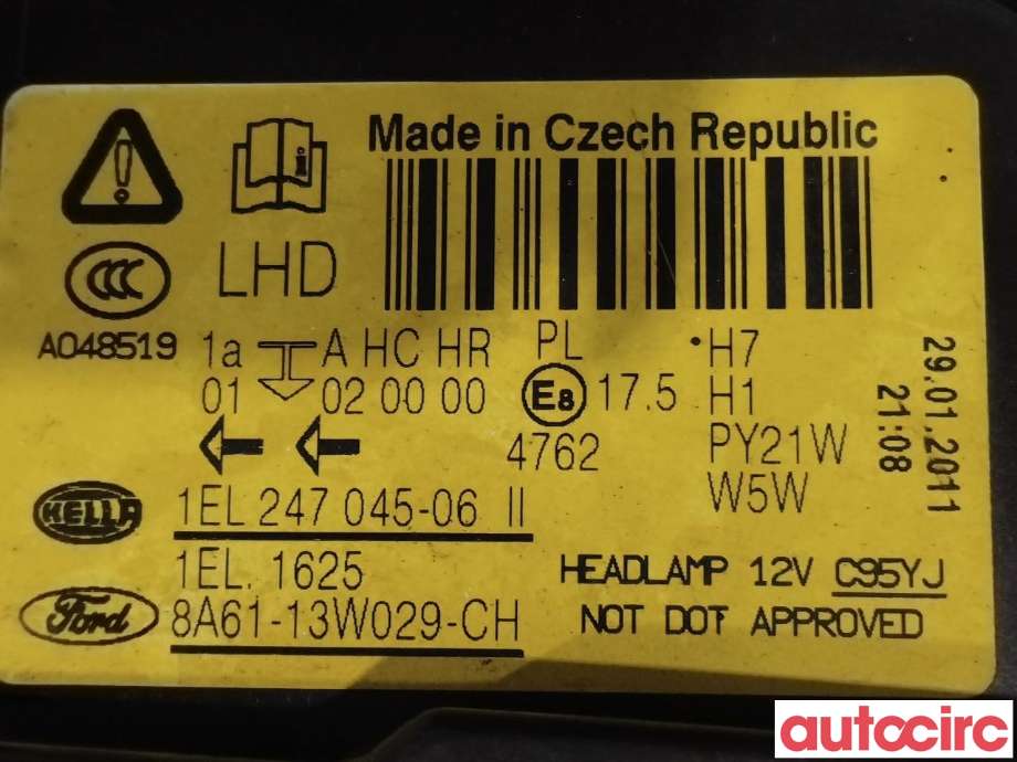 Frontlykt høyre halogen til Ford Fiesta 2008-2012 (Type VI, Fase 1)  (FORD|1740029|8A61-13W029-CH)