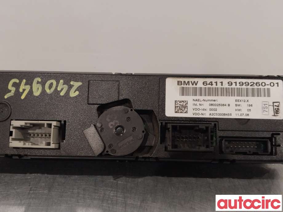 Varmeapparat betjening til BMW 3-Serie 2005-2011 (E90/E91/E92/E93) (E90/E91/E92/E93) (BMW|64119199260)