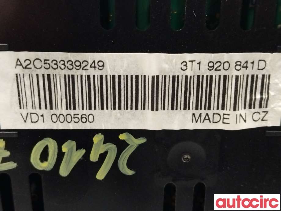 Instrumentpanel til Škoda Superb 2008-2015 (Type II) (SKODA|3T1920841D)