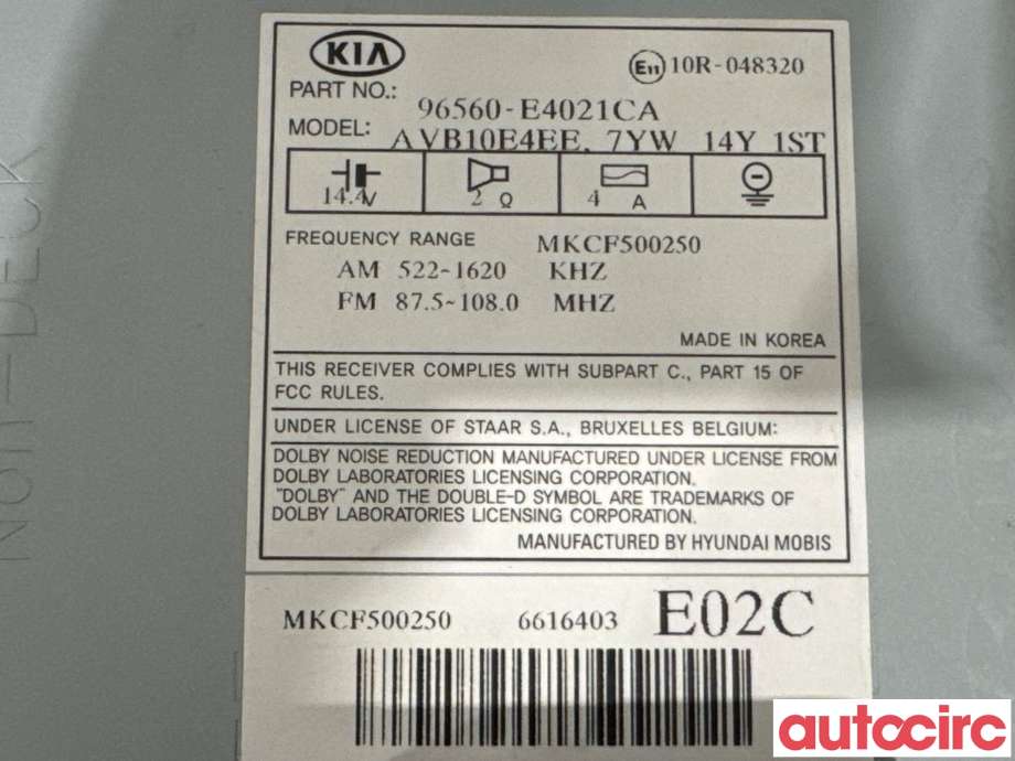 Bilstereo navigasjon til Kia Soul 2014-2019 (Type II)  (KIA|96560E4021CA|AVB10E4EE|96560-E4021CA)