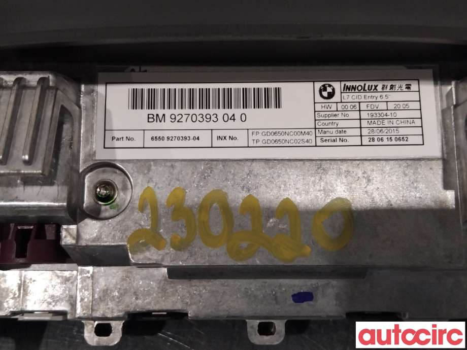 Instrument kjørecomputer til BMW 3-Serie 2012-2018 (F30/F31/F34) (F30/F31/F34) (BMW|65509270393|)