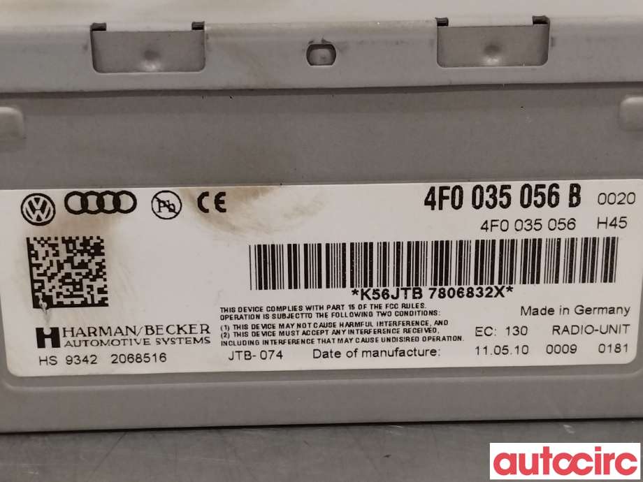 Bilstereo til Audi A4 2007-2014 (Type IV) (B8) (B8) (AUDI|4F0035056BX|HS9342|4F0035056B)