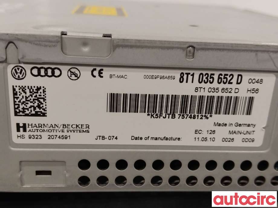 Bilstereo navigasjon til Audi A4 2007-2014 (Type IV) (B8) (B8) (AUDI|8T1035652HX|HS9323|8T1035652D)