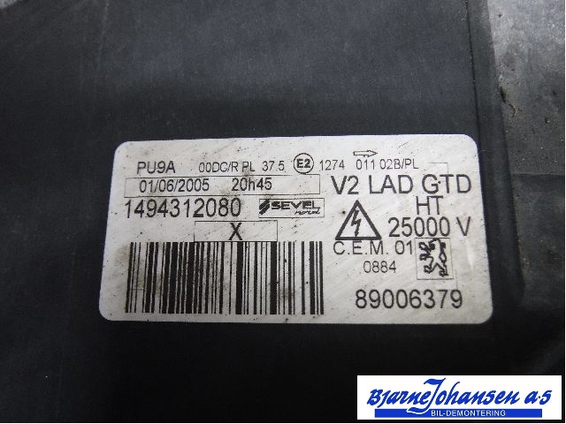 Frontlykt venstre xenon til Peugeot 807 2003-2009 (89006379|)