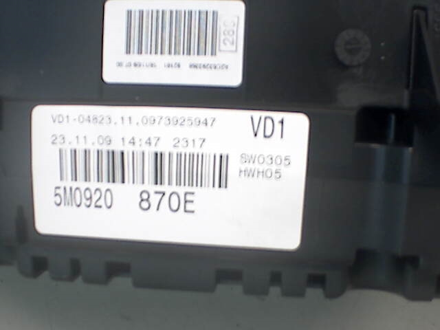 Instrumentpanel til VW Golf, Plus/Cross 2009-2013 (Fase 2)  (VOLKSWAGEN|5M0 920 870 EX||5M0920870E)