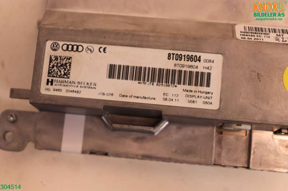 Instrument kjørecomputer til Audi A4 2007-2014 (Type IV) (B8) (B8) (AUDI|8T0 919 604 B|)