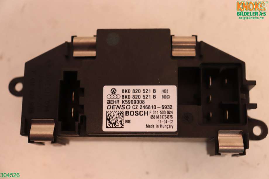 Varmeapparat motstand til Audi A4, 2007-2014 (Type IV) (B8) (B8) (AUDI|8K1 820 356 B)