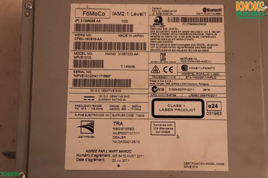 Bilstereo til Volvo V40 2012-2019  (VOLVO|36001114|)