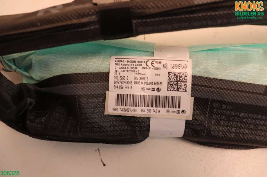 Airbag gardin høyre til Audi A3 2012-2016 (Type III, Fase 1) (AUDI|8V4 880 742 F|)
