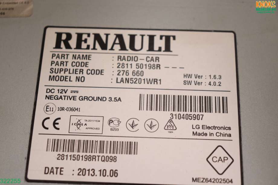 Bilstereo til Renault Captur 2013-2020 (Type I)  (RENAULT|281156765R|)