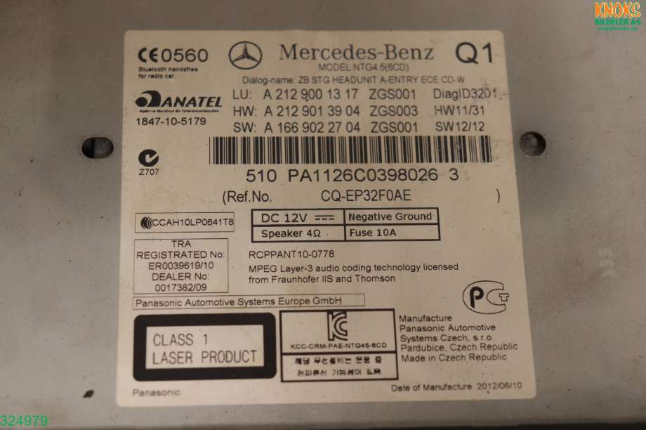 Bilstereo til Mercedes E-Klasse 2013-2016 (Fase 2) (W212) (W212) (MERCEDES|A 212 900 84 22|)