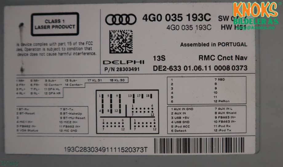 Bilstereo til Audi A6 2011-2014 (Type IV, Fase 1) (C7) (C7) (AUDI|4G0 035 193 F|)