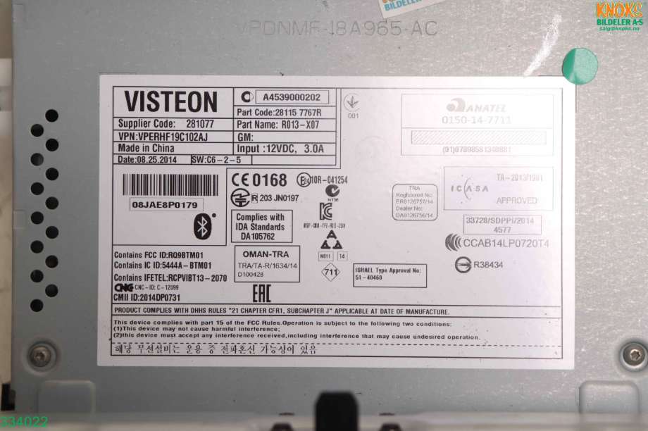 Bilstereo til Smart Fortwo 2015-->> (Type III) (C453) (C453) (SMART||A453 900 02 02)