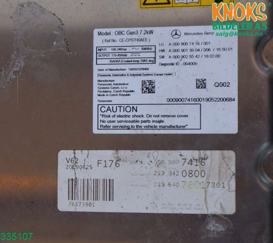 Batterilader (OBC - On Board Charger) til Mercedes E-Klasse 2016-2023 (W213) (W213) (MERCEDES|A 000 900 74 16|)