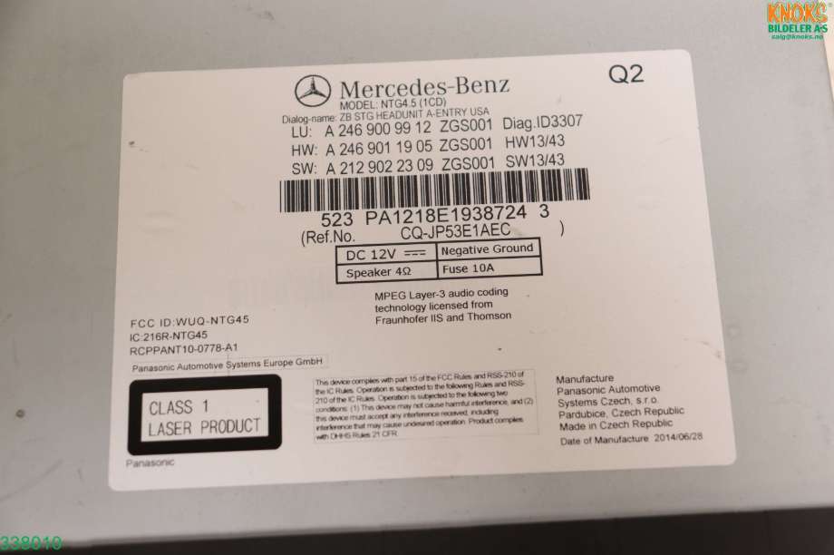 Bilstereo til Mercedes B-Klasse 2011-2018 (W246) (W246) (MERCEDES B250|A 246 900 84 14|)