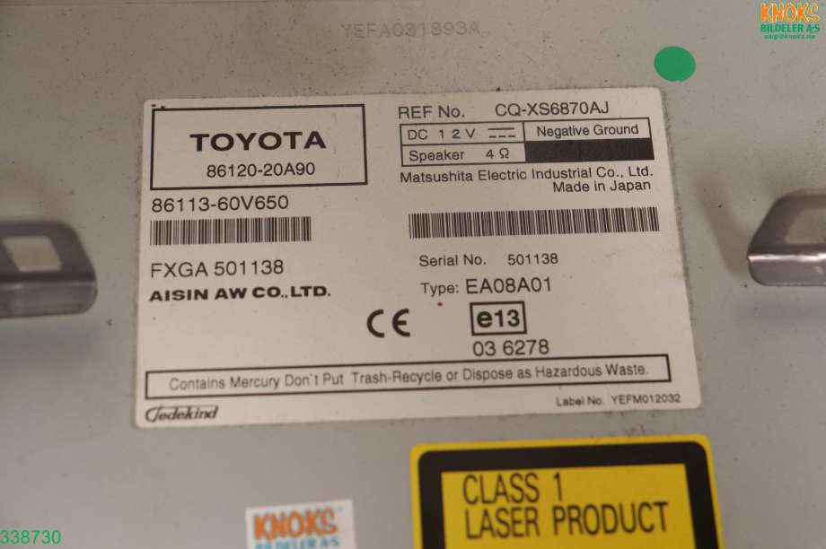 Bilstereo til Toyota Avensis 2009-2015 (Type III, Fase 1) (TOYOTA|8612020A90|)