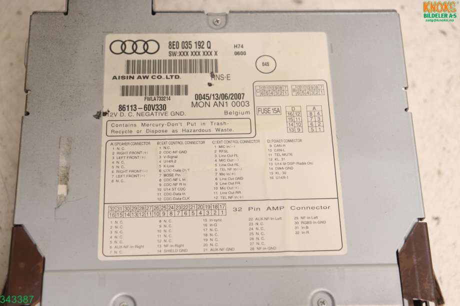 Bilstereo navigasjon til Audi A4 2004-2008 (Type III) (B7) (B7) (AUDI|8E0 035 192 T|)