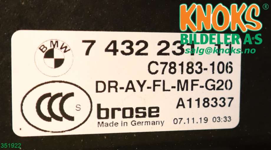 Ruteheis til BMW 3-Serie 2018-->> (G20) (G20) (BMW|51 33 8 498 853|)