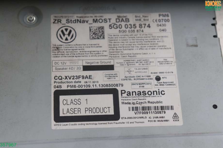 Bilstereo navigasjon til VW Golf VII 2012-2017 (Fase 1)  (VOLKSWAGEN|5G0 035 874|)