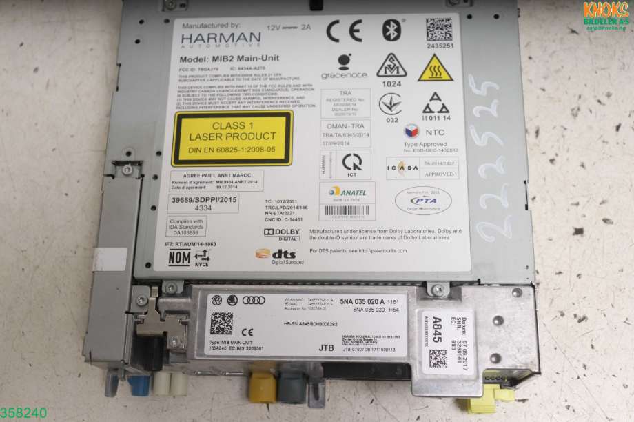 Bilstereo navigasjon til VW e-Golf 2017-2020 (Fase 2)  (VOLKSWAGEN|5NA 035 020 A|)