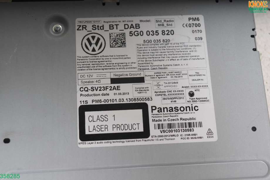 Bilstereo navigasjon til VW Golf VII 2012-2017 (Fase 1)  (VOLKSWAGEN|5G0 035 820 A|)