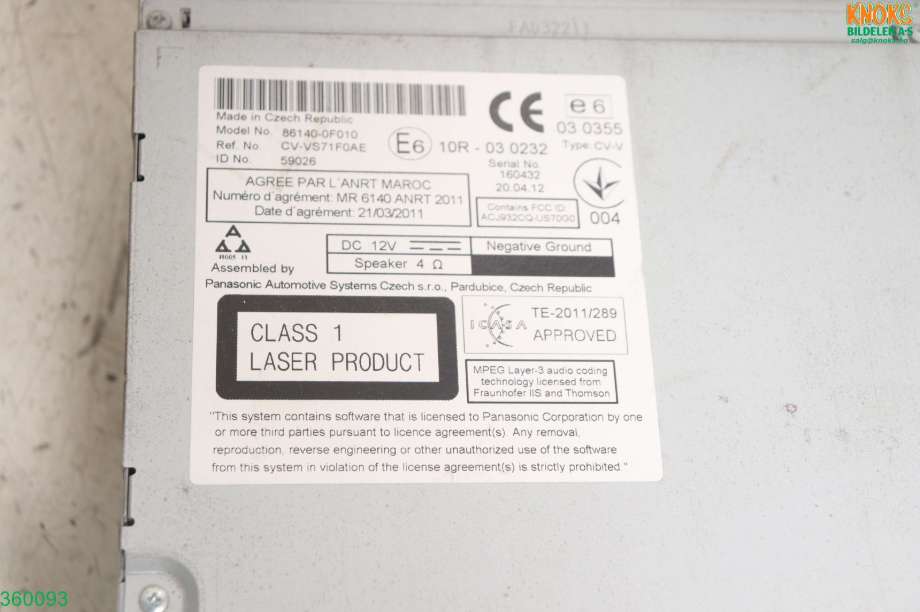 Bilstereo til Toyota Verso 2009-2016 (Type III)  (TOYOTA|861400F010|)