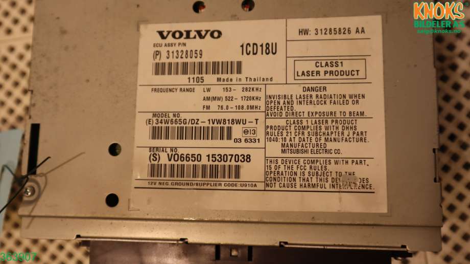 Parkeringssensor bak til Volvo V50, 2007-2012 (Fase 2) (VOLVO|31324237)