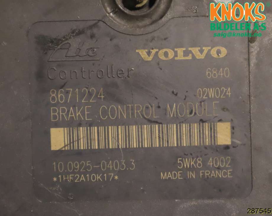ABS sentral til Volvo S60 2000-2004 (Type I, Fase 1)  (VOLVO|8619543||F08671225)
