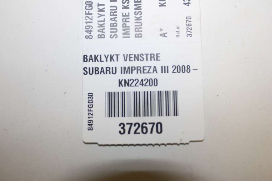 Baklykt venstre indre til Subaru Impreza 2008-2012 (Type III)  (SUBARU|84912FG091|)