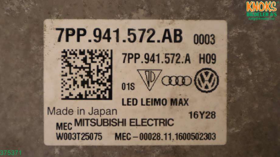 Styreenhet xenon/ballast til VW Passat 2015-2019 (Fase 1) (B8) (B8) (VOLKSWAGEN|7PP 941 572 AB|)