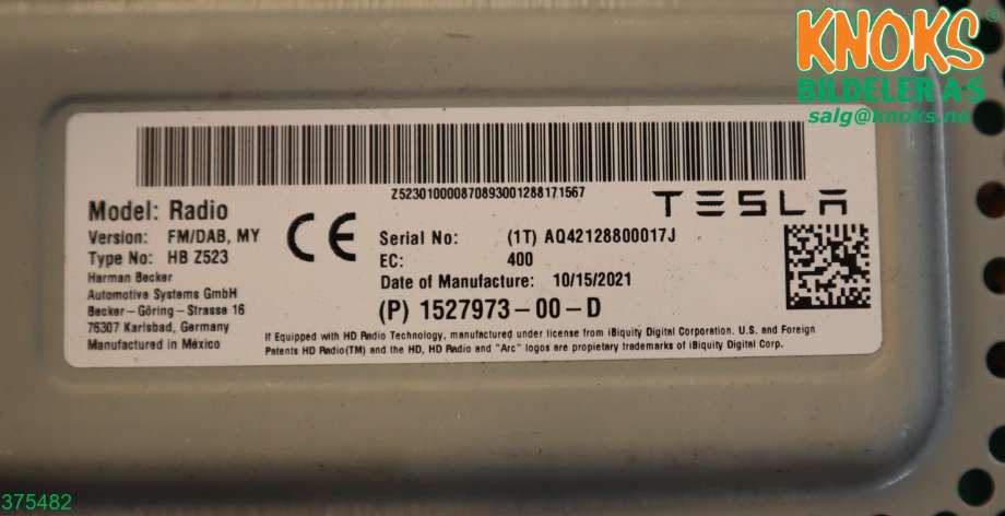 Antenne forsterker til Tesla Model Y 2021-2024 (Type I) (TESLA|1527973-00-D|)