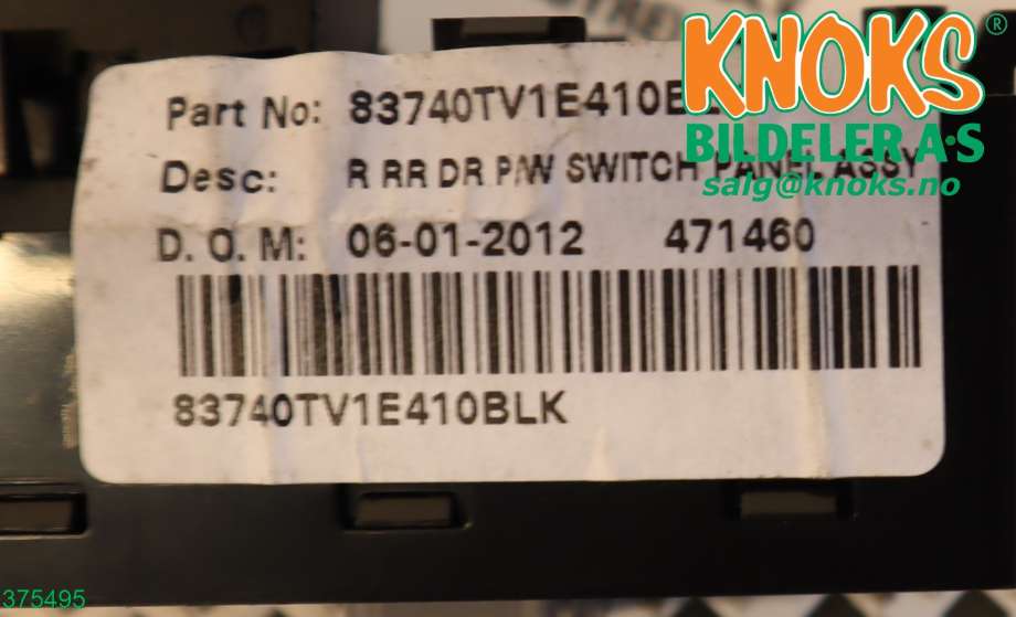 Bryter ruteheis til Honda Civic 2006-2011 (Type VIII)  (HONDA|83740TV1E410BLK|)