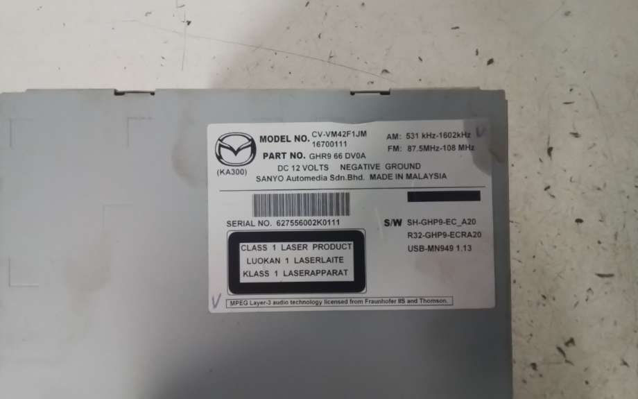 Bilstereo til Mazda 6 2013-2015 (Type III, Fase 1)  (MAZDA|GHR9-66-DV0A|)