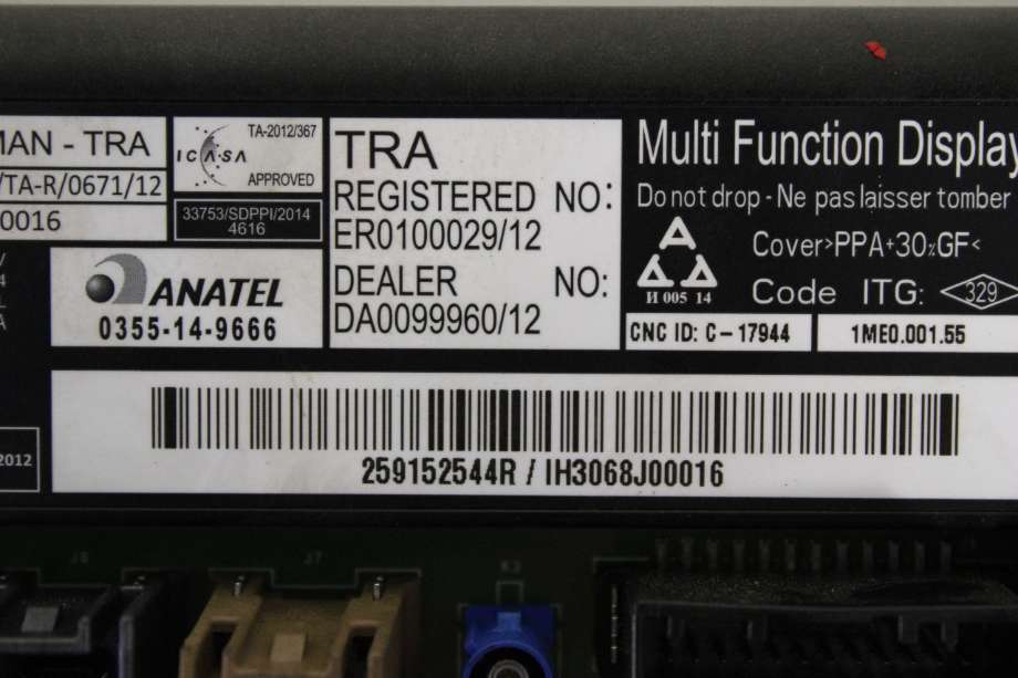 Instrument kjørecomputer til Renault Zoe 2013-2019 (Fase 1)  (RENAULT|259150869R|)