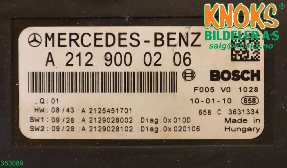 Sikringsboks til Mercedes E-Klasse 2009-2013 (Fase 1) (W212) (W212) (MERCEDES|A 231 900 77 07|)
