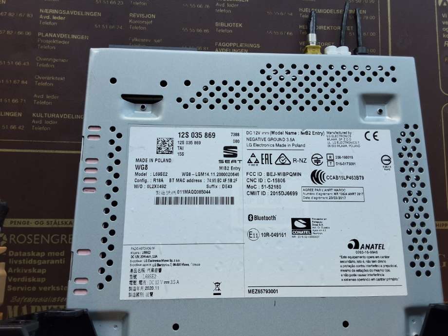 Bilstereo til Seat Mii electric 2019-->> (SEAT|12S 035 869|)