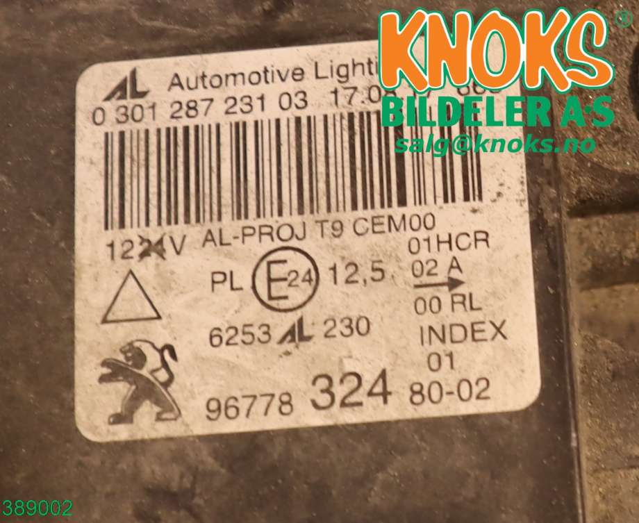 Frontlykt venstre halogen til Peugeot 308 2013-2021 (Type II)  (PEUGEOT|16 180 003 80|)
