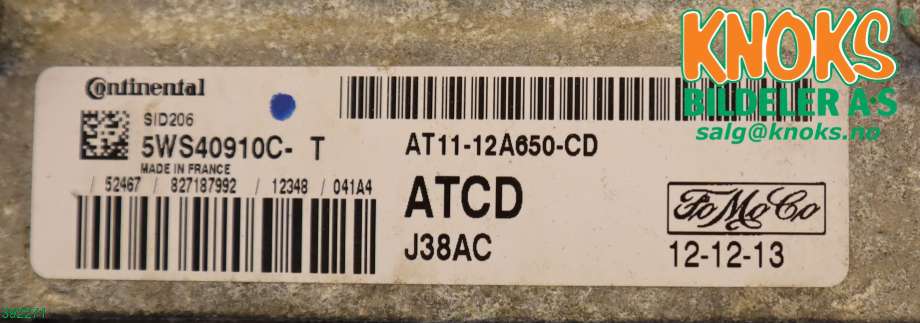 Styreenhet motor til Ford Transit Connect 2009-2013 (Type I, Fase 2)  (FORD||AT11-12A650-CD|5WS40910C-T)
