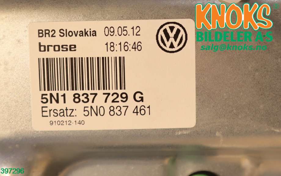 Ruteheis venstre foran til VW Tiguan 2011-2016 (Type I, Fase 2) (VOLKSWAGEN|5N0 837 461|)