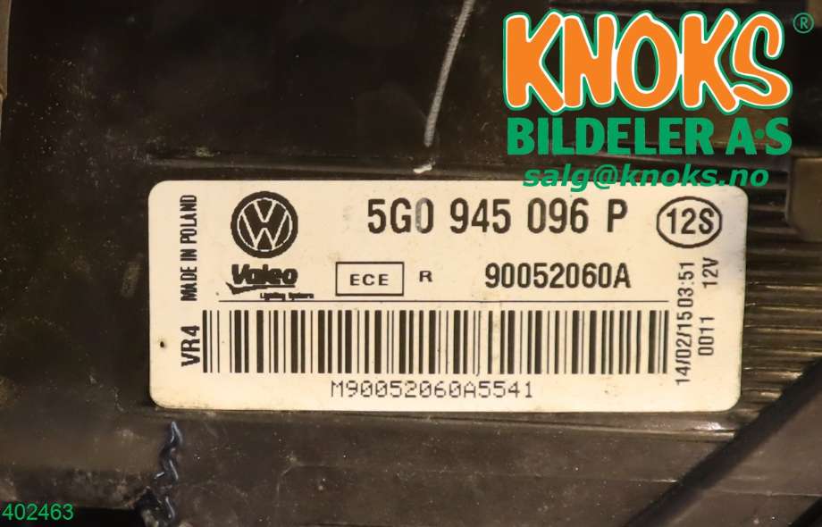 Baklykt høyre til VW Golf VII 2012-2017 (Fase 1)  (VOLKSWAGEN|5G0 945 096 P|)
