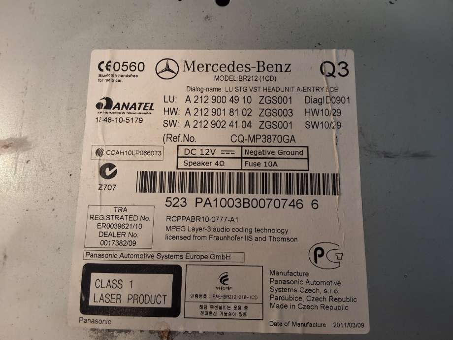 Bilstereo til Mercedes E-Klasse 2009-2013 (Fase 1) (W212) (W212) (MERCEDES|A 212 900 83 28|)