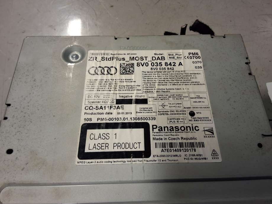 Bilstereo til Audi A3 2012-2016 (Type III, Fase 1) (AUDI|8V0 035 842 A|)