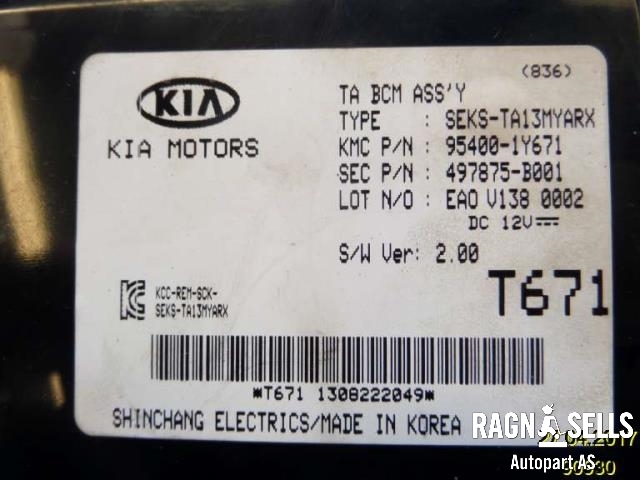 Styreenhet diverse til Kia Picanto 2011-2017 (Type II) (954001Y671||497875B001)