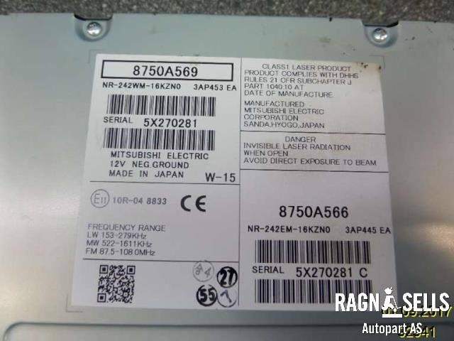 Bilstereo navigasjon til Mitsubishi Outlander 2012-2015 (Type III, Fase 1)  (8750A569)