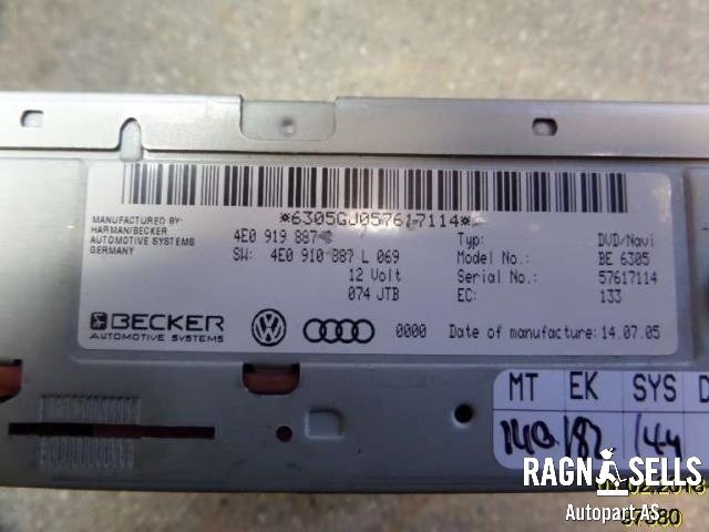 Bilstereo navigasjon spiller til Audi A6 2005-2008 (Type III, Fase 1) (C6) (C6) (4E0910887L|)