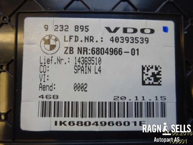 Speedometer til BMW 3-Serie 2012-2018 (F30/F31/F34) (F30/F31/F34) (62 10 5 A03 A23|9 232 895|40393539)