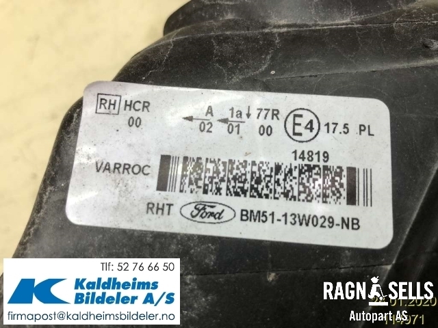 Frontlykt høyre halogen til Ford Focus 2014-2018 (Type III, Fase 2)  (BM51-13W029-NB|1873925)