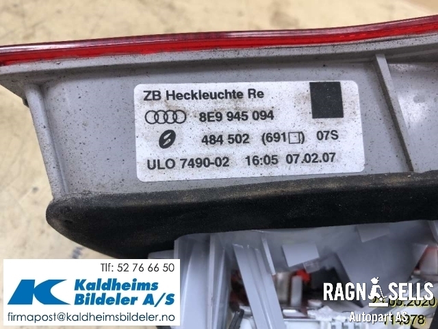 Baklykt høyre indre til Audi A4 2004-2008 (Type III) (B7) (B7) (8E9945094|484502)