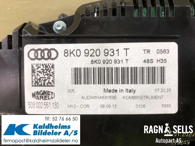 Speedometer til Audi A4 2007-2014 (Type IV) (B8) (B8) (8K0920931T|8K0 920 931 T|)